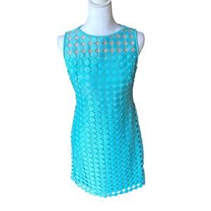 Ralph Lauren Light Blue Geometric Dress Turqoise Lace overlay